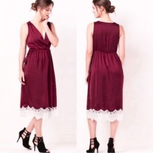 LC Lauren Conrad Faux Wrap Lace Trim Dress M